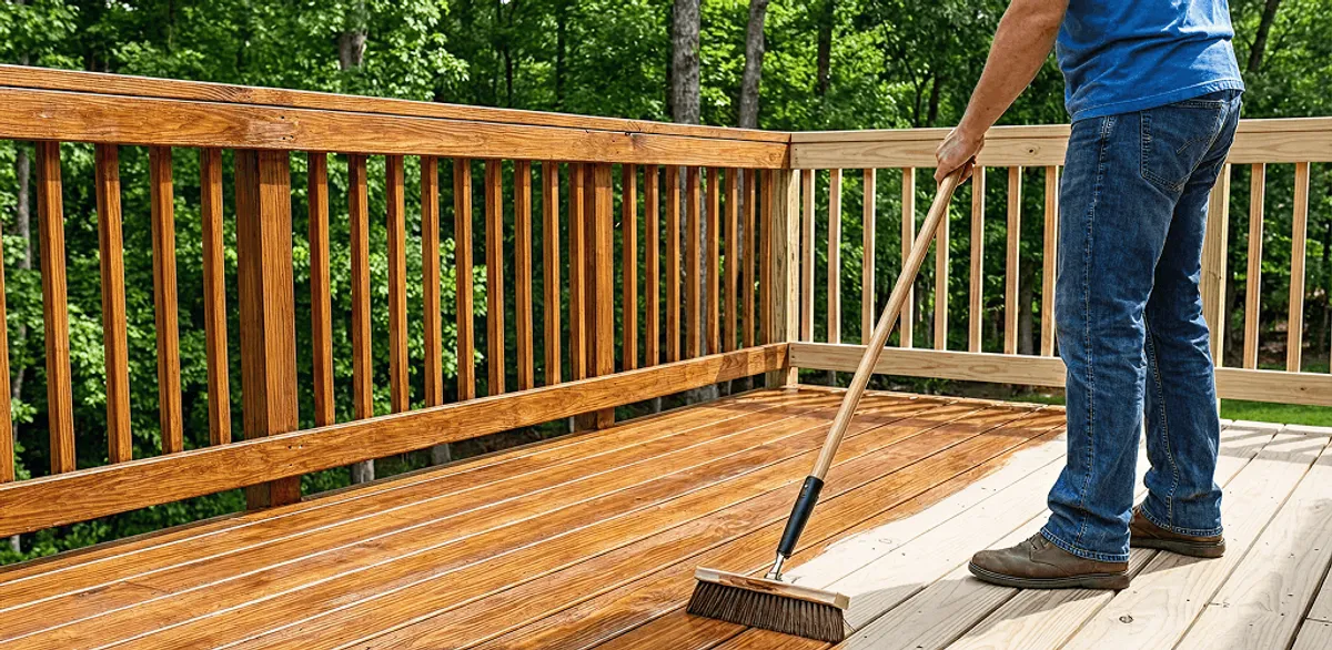 Deck staining and sealing application on a wood deck in South Bend, IN
