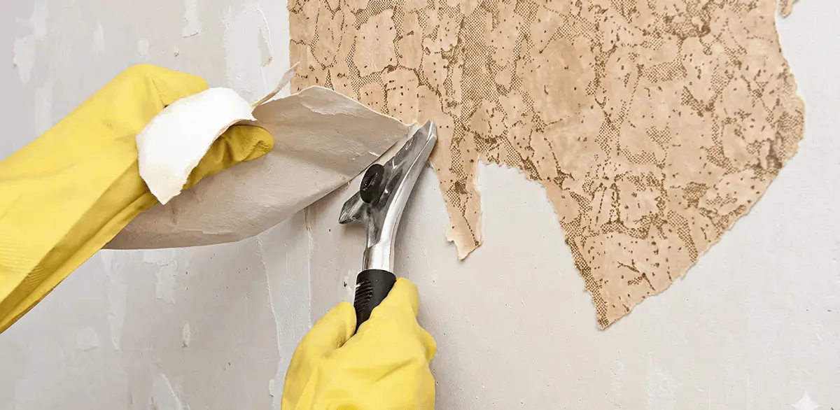 Wallpaper removal service stripping old wallpaper from a wall in South Bend, IN